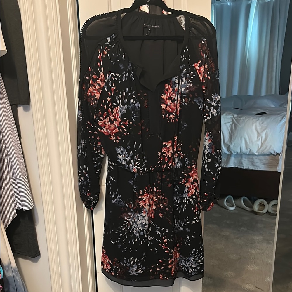 White House Black Market Black Floral Long Sleeve Dress
